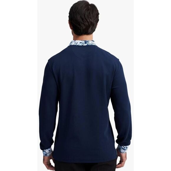 Men's Long-Sleeve Polo Shirt 3XL Hawaiian Print Collar, Cotton Blend, Casual Fit - Picture 4 of 5